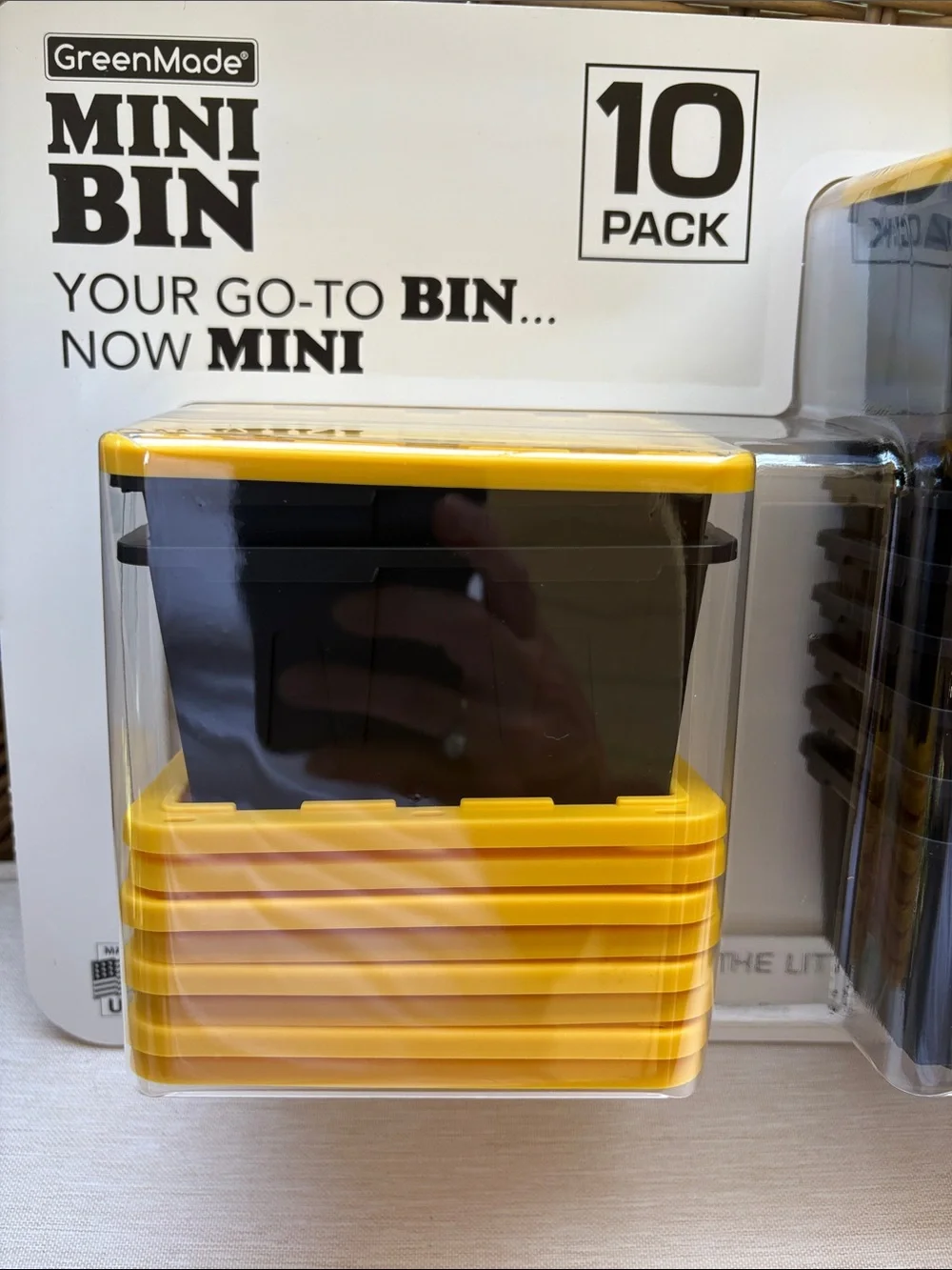 Green Made Mini Storage Bins 10-Pack — Yellow Lids with Black Bin Containers